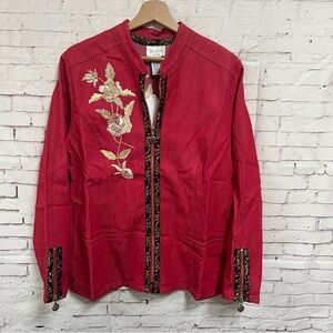 Yi Lin Size Medium Jacket Red Embroidered NWT Asian Full Zip QVC